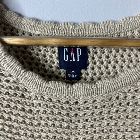 Gap Cream Crochet‎ Crewneck Sweater Open Knit Fisherman Womens Medium Neutral - Picture 4 of 7